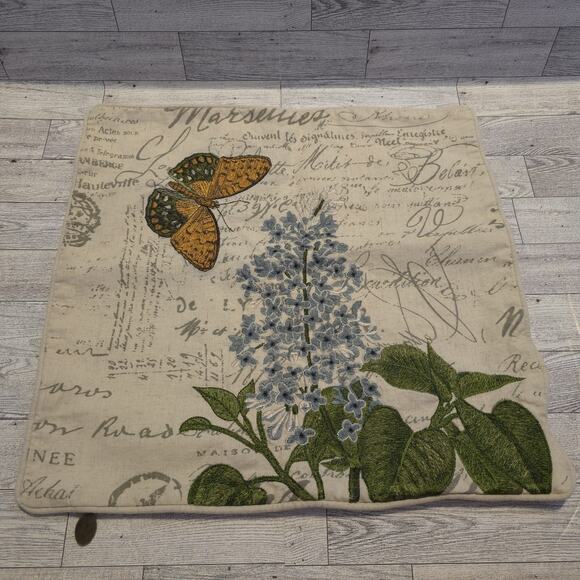 Pier 1 Embroidered Butterfly And Blue Flower Pillow Cover NO INSERT - Picture 2 of 13
